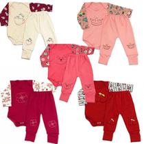 Kit 08 Peças Body E Mijão Pé Reversível Bordado Bebe Menina Menino