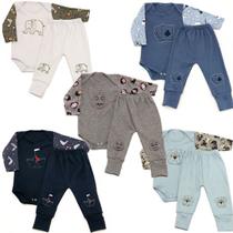 Kit 08 Peças Body E Mijão Pé Reversível Bordado Bebe Menino