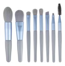 Kit 08 Peças Pincéis De Maquiagem Profissional Contorno Delineador Pó Sombra Lábios com Estojo Viagem