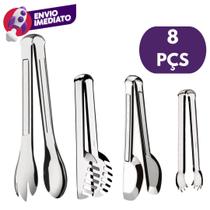 Kit 08 Pegador Em Aço Inox Universal Salada Serrilhado e Mini Pegador Carne Utensílios Cozinha Kit 08 Pegador Em Aço Inox Universal Salada Serrilhado e Mini Pegador Carne Utensílios Cozinha