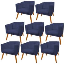 Kit 08 Poltrona Cadeira Decorativa Céci Sala de Estar Recepção Escritório Suede Azul Marinho - Damaffê Móveis