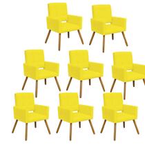 Kit 08 Poltrona Cadeira Decorativa Hit Pé Palito Sala de Estar Recepção Escritório Suede Amarelo - KDAcanto Móveis