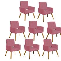 Kit 08 Poltrona Cadeira Decorativa Hit Pé Palito Sala de Estar Recepção Escritório Suede Rosa Bebê - KDAcanto Móveis
