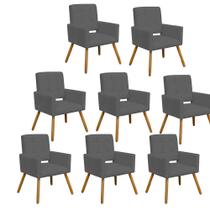 Kit 08 Poltrona Cadeira Decorativa Hit Pé Palito Sala de Estar Recepção Escritório Tecido Sintético Cinza - KDAcanto Móveis