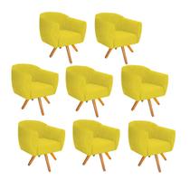 Kit 08 Poltrona Cadeira Decorativa Ludi Base Giratória Sala de Estar Recepção Escritório material sintético Amarelo - KDAcanto Móveis