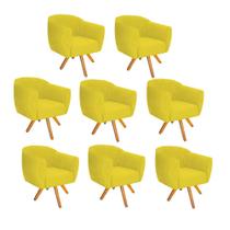 Kit 08 Poltrona Cadeira Decorativa Ludi Base Giratória Sala de Estar Recepção Escritório Tecido Sintético Amarelo - KDAcanto Móveis
