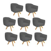 Kit 08 Poltrona Cadeira Decorativa Ludi Base Giratória Sala de Estar Recepção Escritório Tecido Sintético Cinza - KDAcanto Móveis