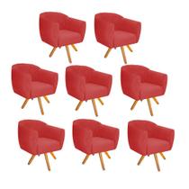 Kit 08 Poltrona Cadeira Decorativa Ludi Base Giratória Sala de Estar Recepção Escritório Tecido Sintético Vermelho - KDAcanto Móveis