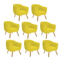 Kit 08 Poltrona Cadeira Decorativa Ludi Pés Palito Sala de Estar Recepção Escritório material sintético Amarelo - KDAcanto Móveis
