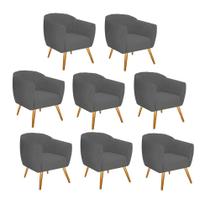 Kit 08 Poltrona Cadeira Decorativa Ludi Pés Palito Sala de Estar Recepção Escritório material sintético Cinza - KDAcanto Móveis