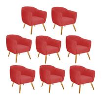 Kit 08 Poltrona Cadeira Decorativa Ludi Pés Palito Sala de Estar Recepção Escritório Tecido Sintético Vermelho - KDAcanto Móveis