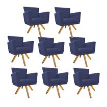 Kit 08 Poltrona Cadeira Decorativa Mind Base Giratória Sala de Estar Recepção Escritório Consultório Suede Azul Marinho - KDAcanto Móveis