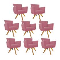 Kit 08 Poltrona Cadeira Decorativa Mind Base Giratória Sala de Estar Recepção Escritório Consultório Suede Rosê - Damaffê Móveis