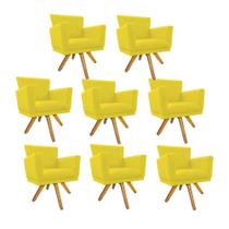 Kit 08 Poltrona Cadeira Decorativa Mind Base Giratória Sala de Estar Recepção Escritório Suede Amarelo - Damaffê Móveis