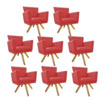 Kit 08 Poltrona Cadeira Decorativa Mind Base Giratória Sala de Estar Recepção Escritório Suede Vermelho - Damaffê Móveis