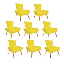 Kit 08 Poltrona Cadeira Decorativa Nani Sala de Estar Recepção Escritório Suede Amarelo - KDAcanto Móveis