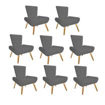 Kit 08 Poltrona Cadeira Decorativa Nani Sala de Estar Recepção Escritório Suede Cinza - Damaffê Móveis