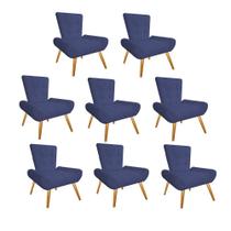 Kit 08 Poltrona Cadeira Decorativa Opala Sala de Estar Recepção Escritório Suede Azul Marinho - KDAcanto Móveis