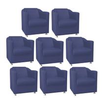 Kit 08 Poltrona Cadeira Decorativa Tilla Para Sala de Estar Recepção Escritório Suede Azul Marinho - Damaffê Móveis
