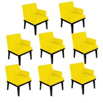 Kit 08 Poltrona Cadeira Decorativa Vitória Pés Madeira Sala de Estar Recepção Escritório Consultório material sintético Amarelo - Damaffê Móveis