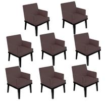 Kit 08 Poltrona Cadeira Decorativa Vitória Pés Madeira Sala de Estar Recepção Escritório Consultório material sintético Marrom - KDAcanto Móveis