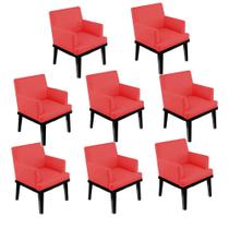 Kit 08 Poltrona Cadeira Decorativa Vitória Pés Madeira Sala de Estar Recepção Escritório Consultório Suede Vermelho - KDAcanto Móveis