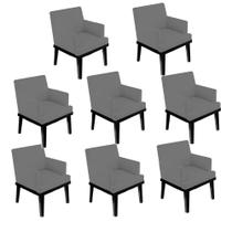 Kit 08 Poltrona Cadeira Decorativa Vitória Pés Madeira Sala de Estar Recepção Escritório Consultório Tecido Sintético Cinza - KDAcanto Móveis