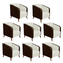 Kit 08 Poltrona Silmara Compose Tecido Sintético Nozes Decorativa Pés Madeira 2 Lugares Sala de Estar Recepção Escritório Consultório Tecido Sintéti