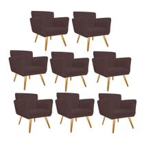 Kit 08 Poltronas Cadeira Decorativa Cloe Pé Palito Para Sala de Estar Recepção Escritório Corinho Marrom - KDAcanto Móveis
