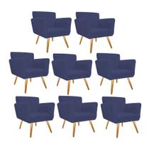 Kit 08 Poltronas Cadeira Decorativa Cloe Pé Palito Para Sala de Estar Recepção Escritório Suede Azul Marinho - Damaffê Móveis