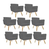 Kit 08 Poltronas Cadeira Decorativa Cloe Pé Palito Para Sala de Estar Recepção Escritório Suede Cinza - KDAcanto Móveis