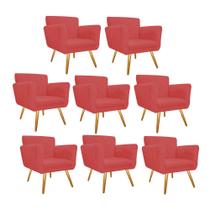Kit 08 Poltronas Cadeira Decorativa Cloe Pé Palito Para Sala de Estar Recepção Escritório Suede Vermelho - Damaffê Móveis