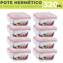 Kit 08 Potes De Vidro Vedação Hermética 320 ml c/ Tampa