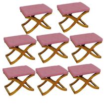 Kit 08 Puff Neo decorativo Pés em Madeira Sala de Estar Recepção Escritório material sintético Rosa Bebê - Damaffê Móveis Kit 08 Puff Neo decorativo Pés em Madeira Sala de Estar Recepção Escritório material sintético Rosa Bebê - Damaffê Móveis