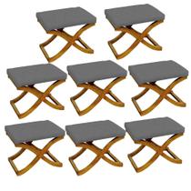 Kit 08 Puff Neo decorativo Pés em Madeira Sala de Estar Recepção Escritório Tecido Sintético Cinza - KDAcanto Móveis Kit 08 Puff Neo decorativo Pés em Madeira Sala de Estar Recepção Escritório Tecido Sintético Cinza - KDAcanto Móveis