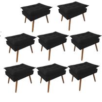 Kit 08 Puff Opala decorativo Pés em Madeira Sala de Estar Recepção Consultório Suede Preto - Damaffê Móveis
