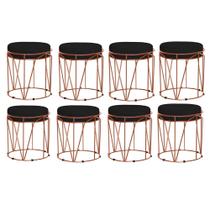 Kit 08 Puffs Decorativos Redondo Sol Base Bronze material sintético Preto