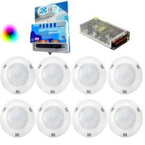 Kit 08 REFLETOR HIPER LED 15W ABS RGB + Comando SMD Brustec