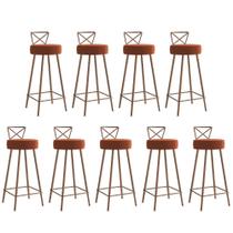 Kit 09 Banqueta Alta Com Encosto Tânia Eiffel Cozinha Bar Bistrô Ferro Bronze material sintético Laranja - Ahz Móveis