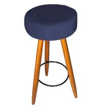 Kit 09 Banqueta Alta Flora Pés Palito em Madeira Caramelo Bar Bistrô Cozinha Suede Azul Marinho - KDAcanto Móveis