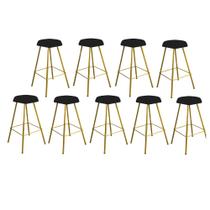 Kit 09 Banqueta Alta Lari Eiffel Hexágono Cozinha Bar Balcão Bistrô Ferro Dourado Suede Preto - Ahz Móveis