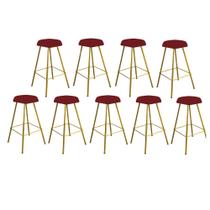 Kit 09 Banqueta Alta Lari Eiffel Hexágono Cozinha Bar Balcão Bistrô Ferro Dourado Suede Vermelho - Ahz Móveis