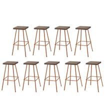 Kit 09 Banquetas Alta Eliza 75cm Industrial Para Cozinha Ferro Bronze 100% MDF Imbuia - Ahz Móveis