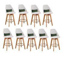 Kit 09 Banquetas Alta Maya Giratória Com Encosto Linho Bege Claro e Almofada Suede Verde Musgo - Gat Magazine Kit 09 Banquetas Alta Maya Giratória Com Encosto Linho Bege Claro e Almofada Suede Verde Musgo - Gat Magazine
