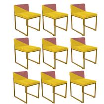 Kit 09 Cadeira Office Lee Duo Sala de Jantar Industrial Ferro Dourado Suede Amarelo e Rose Gold - Ahz Móveis