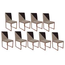 Kit 09 Cadeira Office Stan Duo Sala de Jantar Industrial Ferro Bronze Sintético Bege e Marrom - Ahz Móveis