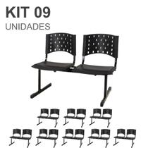 Kit 09 Cadeiras Longarinas PLÁSTICAS 02 Lugares - Cor PRETA - Realplast - 23025
