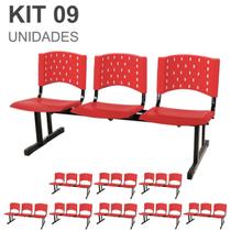 Kit 09 Cadeiras longarinas PLÁSTICAS 03 Lugares - Cor VERMELHO - REALPLAST - 23070 Kit 09 Cadeiras longarinas PLÁSTICAS 03 Lugares - Cor VERMELHO - REALPLAST - 23070