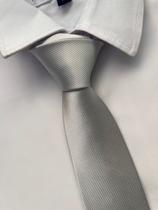 KIT 09 Gravata Cinza Claro Listrada Semi Slim KIT 09 Gravata Cinza Claro Listrada Semi Slim