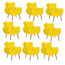 Kit 09 Poltrona Cadeira Decorativa Apollo Sala de Estar Recepção Escritório material sintético Amarelo - Damaffê Móveis